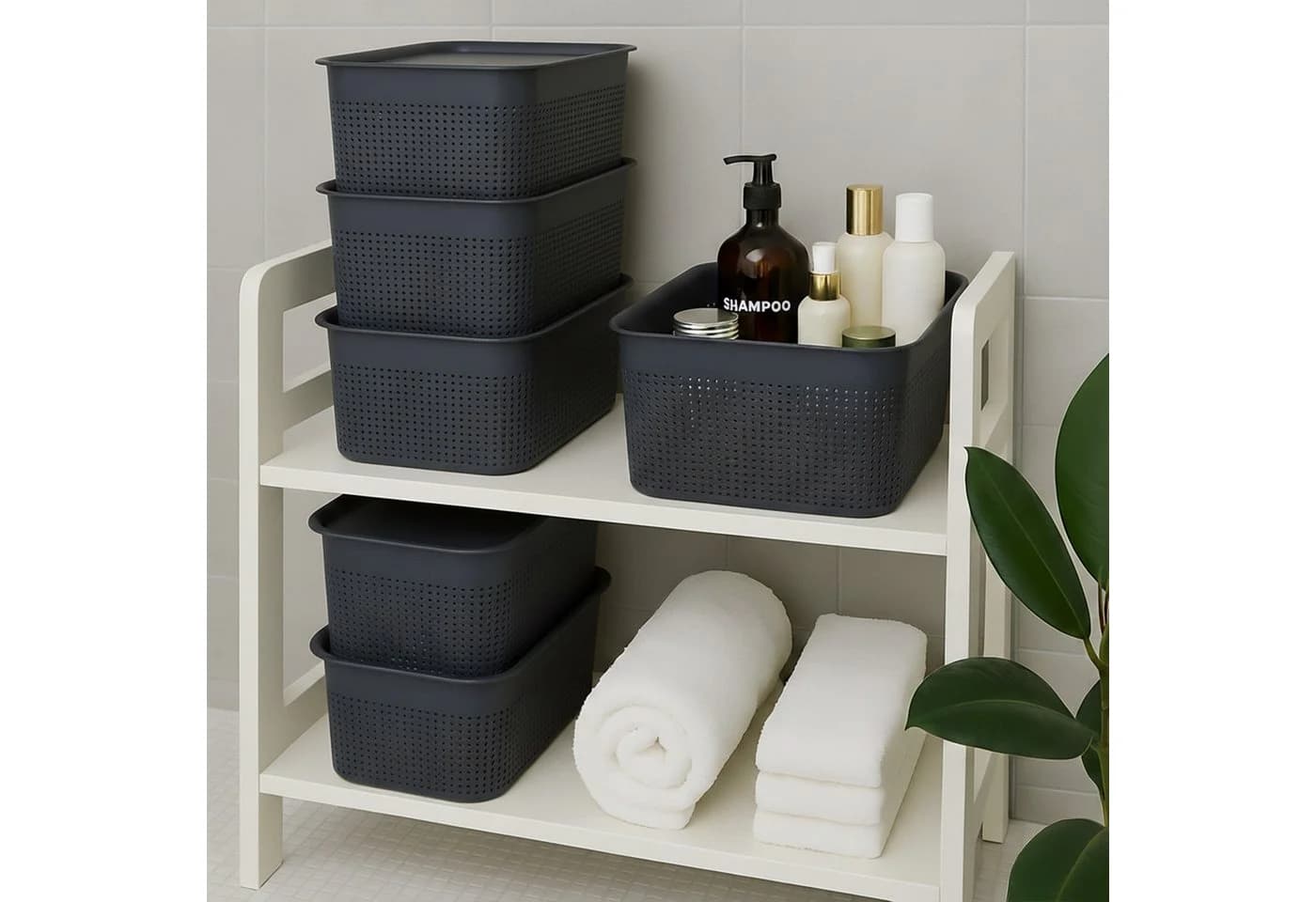 relaxdays Aufbewahrungsbox mit Deckel 6er Set Schwarz