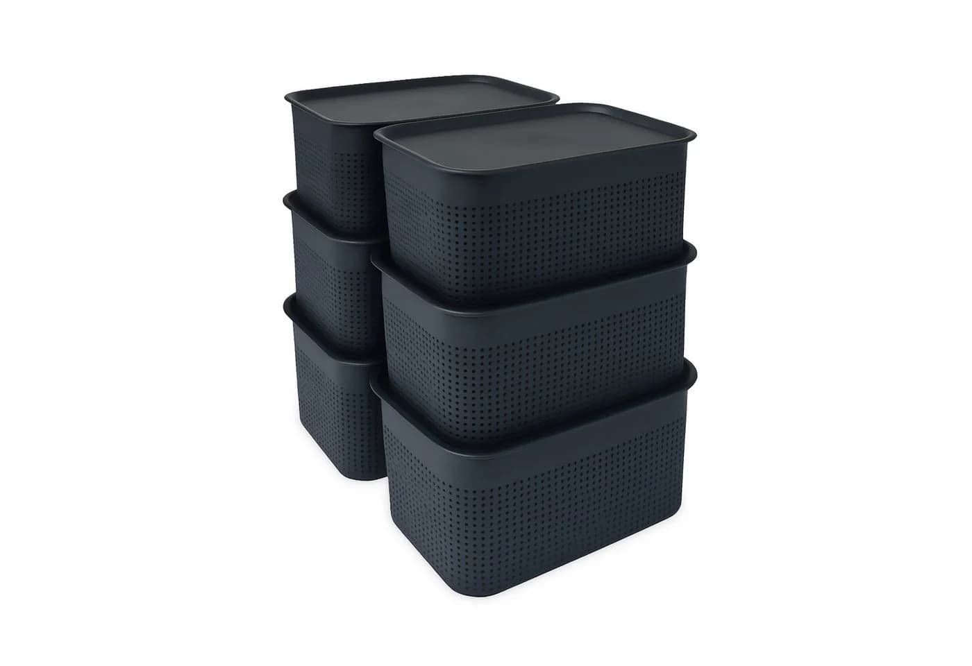 relaxdays Aufbewahrungsbox mit Deckel 6er Set Schwarz - Bild 2