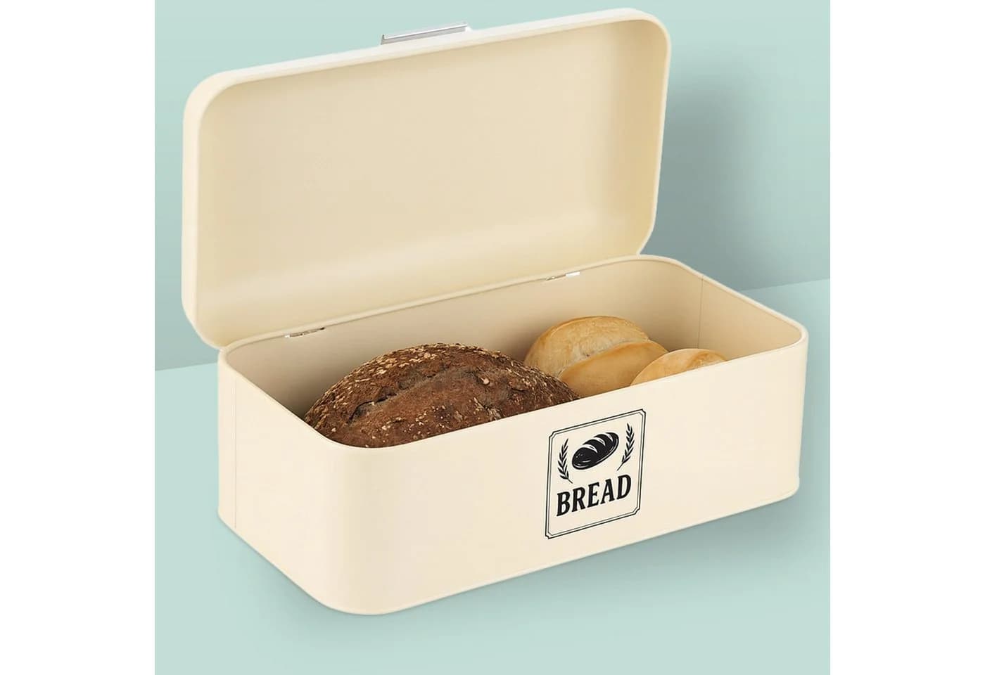 relaxdays Brotkasten Retro mit Deckel & Griff, Eisen, Beige - Bild 3