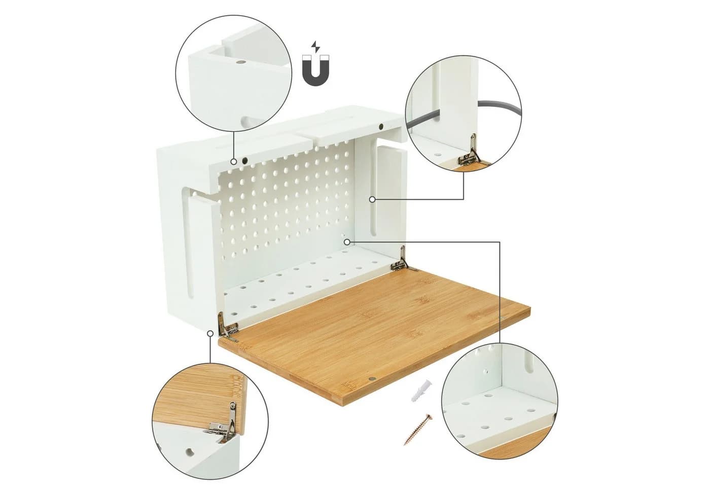 relaxdays Kabelbox Bambus mit Magnetdeckel Weiß - Bild 5