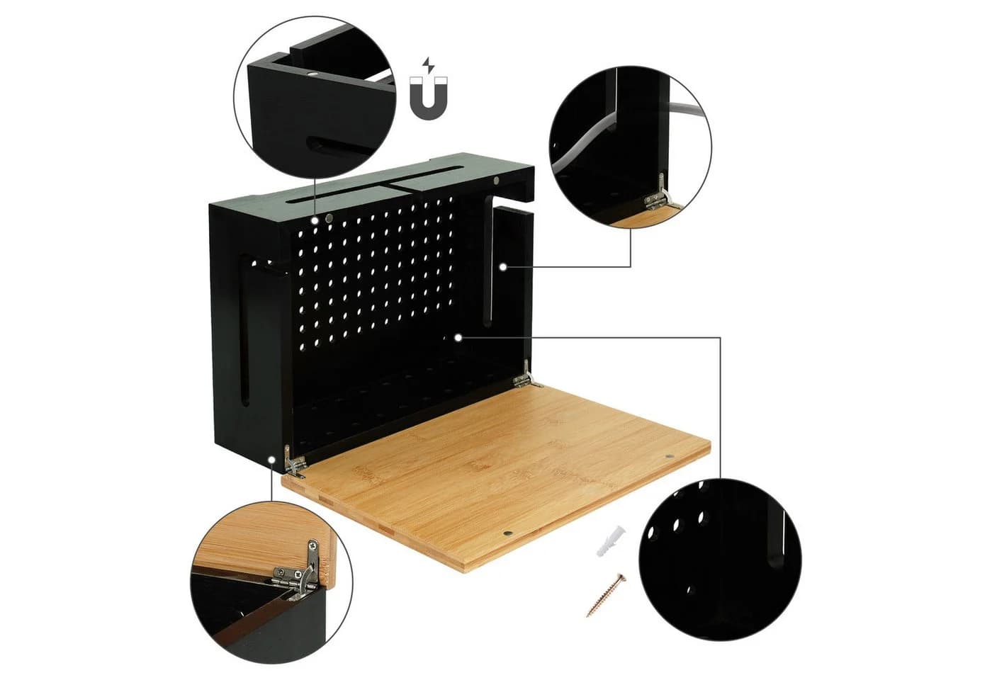 relaxdays Kabelbox Bambus mit Magnetdeckel Schwarz - Bild 5