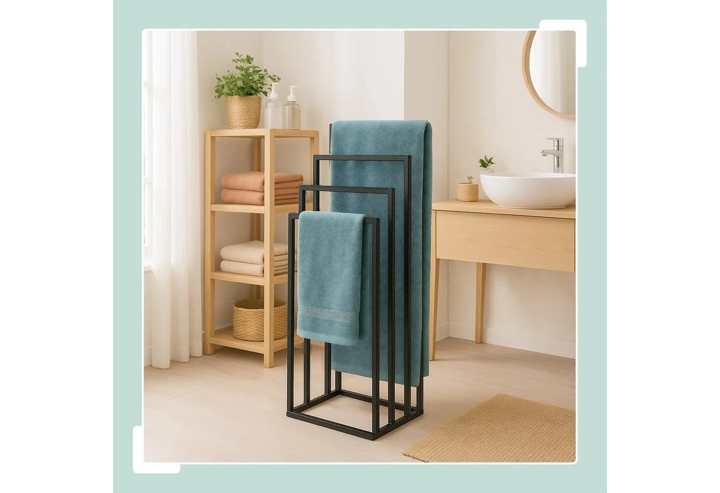 relaxdays Handtuchständer mit 4 Stangen Schwarz Modern