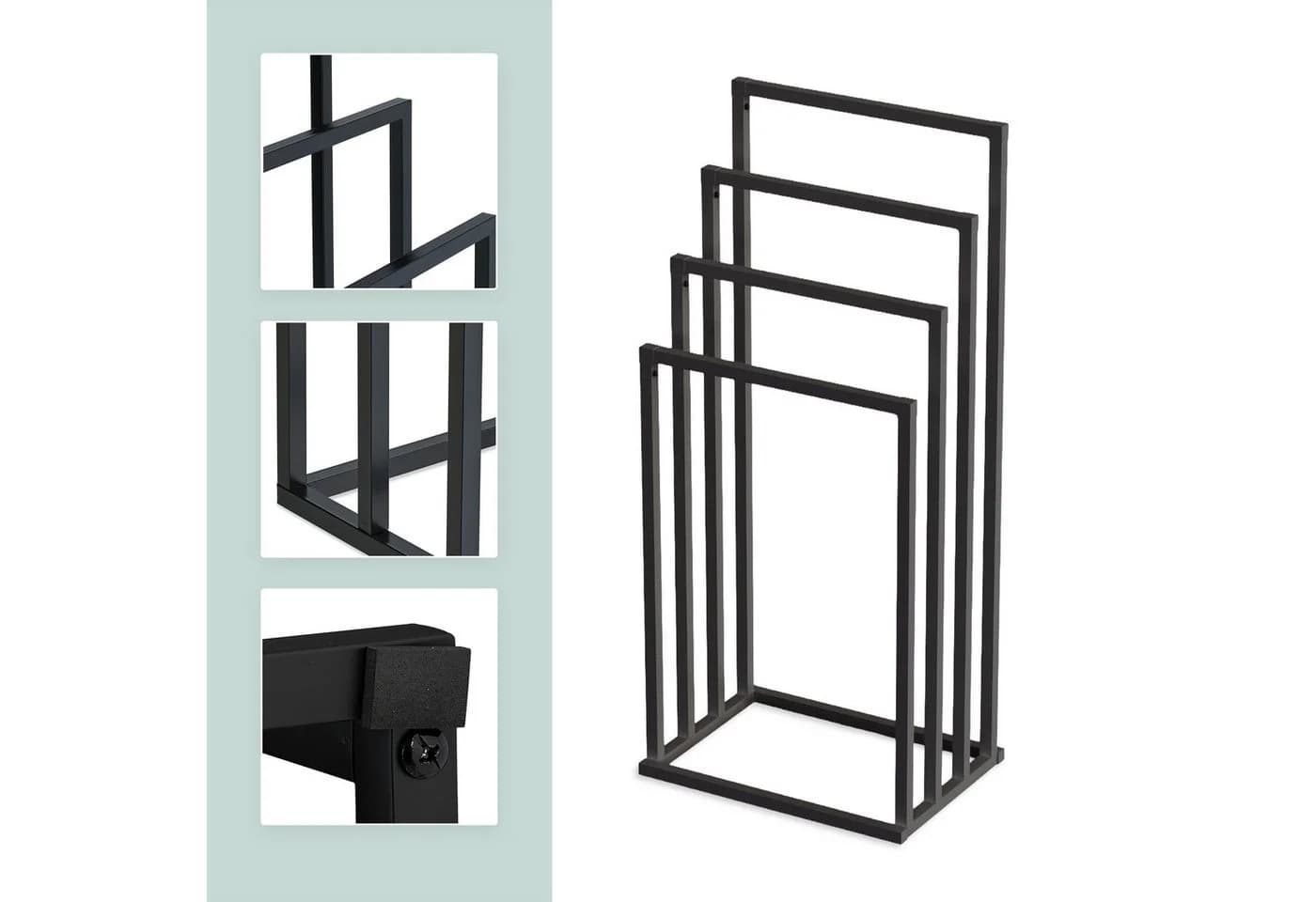 relaxdays Handtuchständer mit 4 Stangen Schwarz Modern - Bild 5