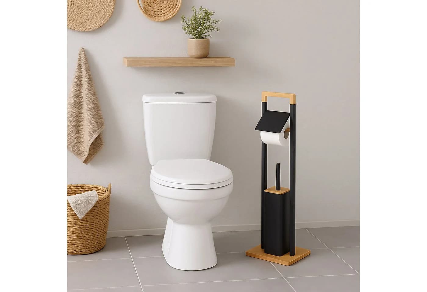 relaxdays WC-Garnitur Bambus Schwarz