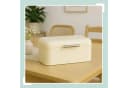 relaxdays Brotkasten aus Metall Beige mit Deckel & Baumwollbeutel Bild 3