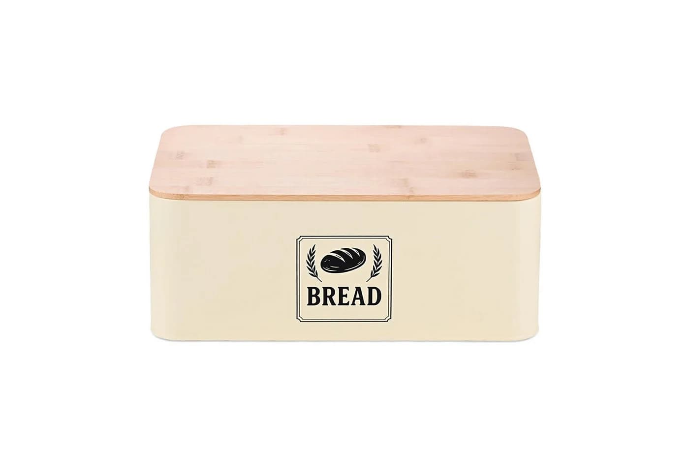 relaxdays Brotkasten mit Bambusdeckel Retro-Design Eisen Beige - Bild 2
