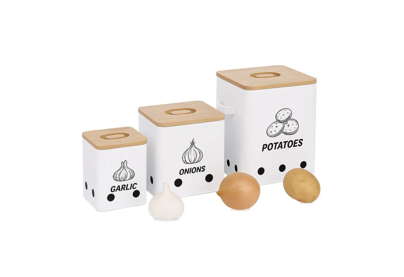 relaxdays Vorratsdose 3er Set Kartoffel Aufbewahrungsbox Eisen Weiß - Bild 2
