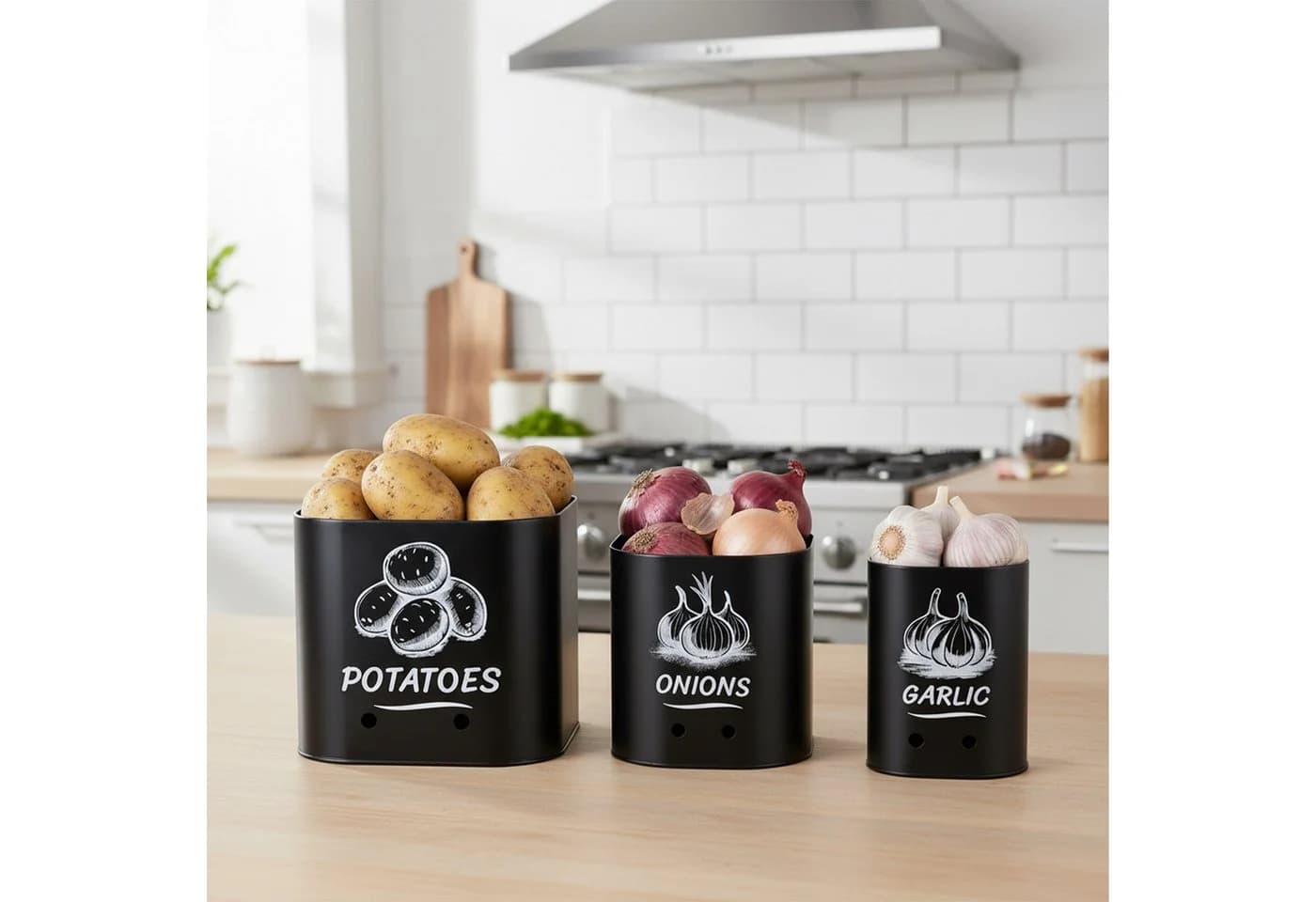 relaxdays Vorratsdose 3er Set Stahl Schwarz - Bild 3