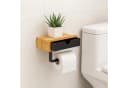 relaxdays Toilettenpapierhalter Bambus Schwarz mit Ablage Bild 1