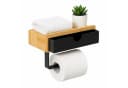 relaxdays Toilettenpapierhalter Bambus Schwarz mit Ablage Bild 2