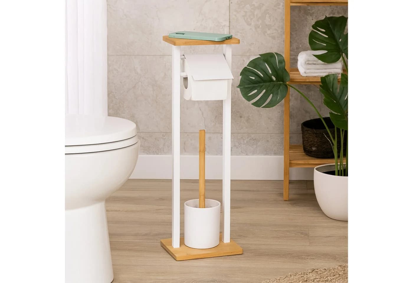 relaxdays WC-Garnitur mit Ablage & Toilettenbürste Weiß