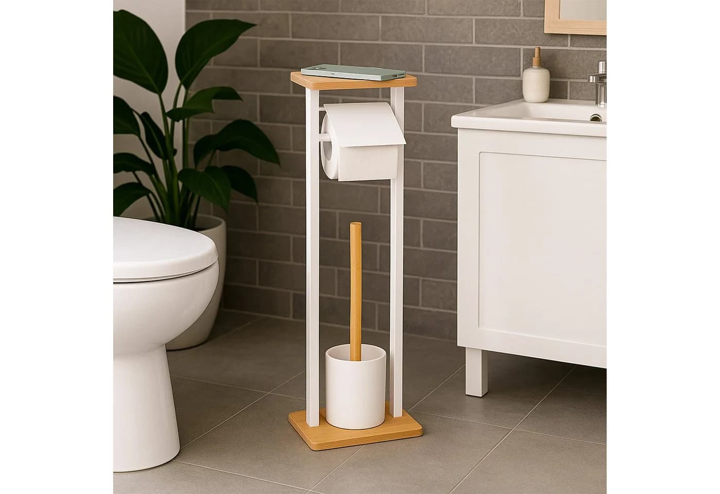 relaxdays WC-Garnitur mit Ablage & Toilettenbürste Weiß - Bild 3