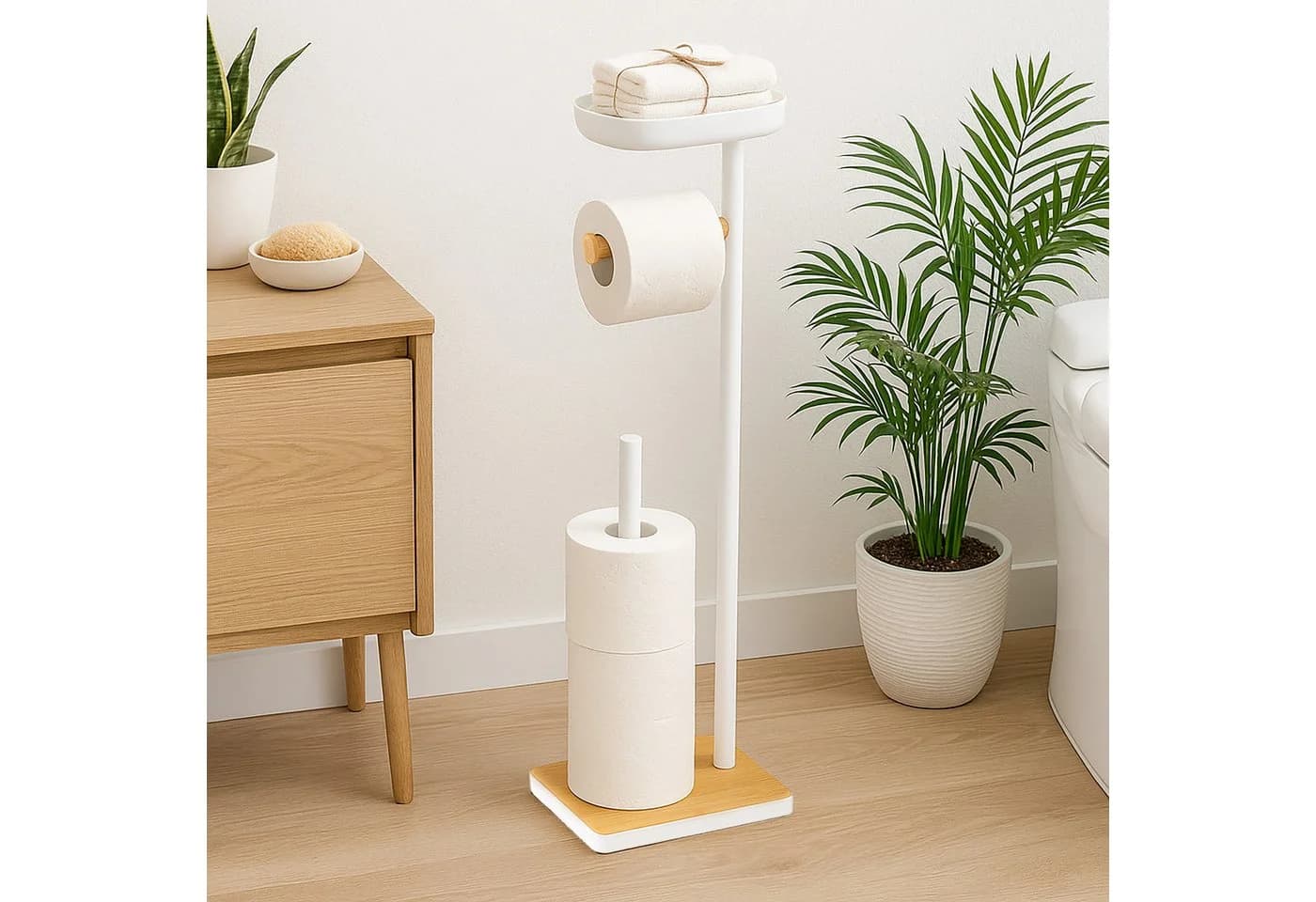 relaxdays Toilettenpapierhalter mit Fach und Reserverollenstange Weiß