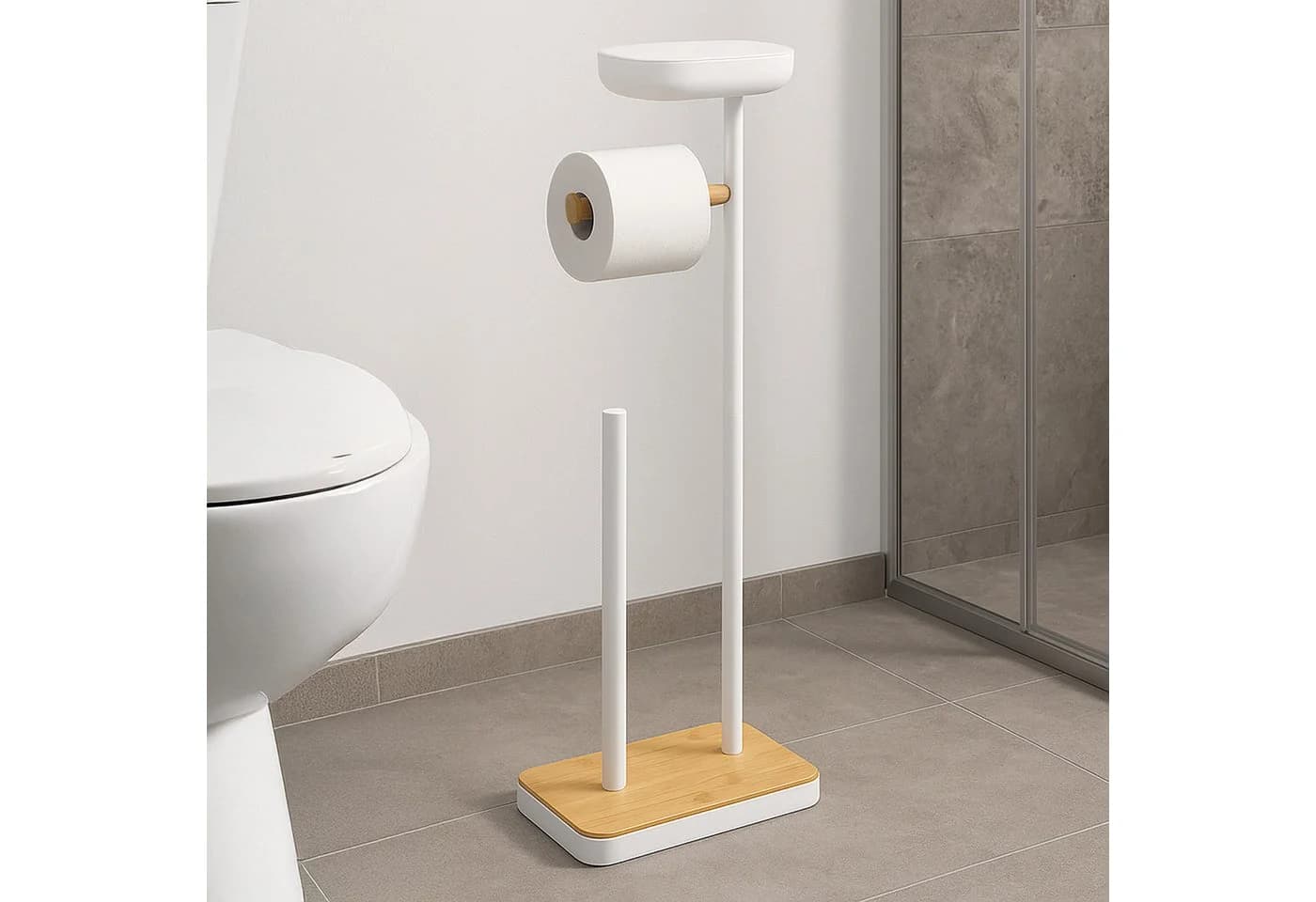 relaxdays Toilettenpapierhalter mit Fach und Reserverollenstange Weiß - Bild 3