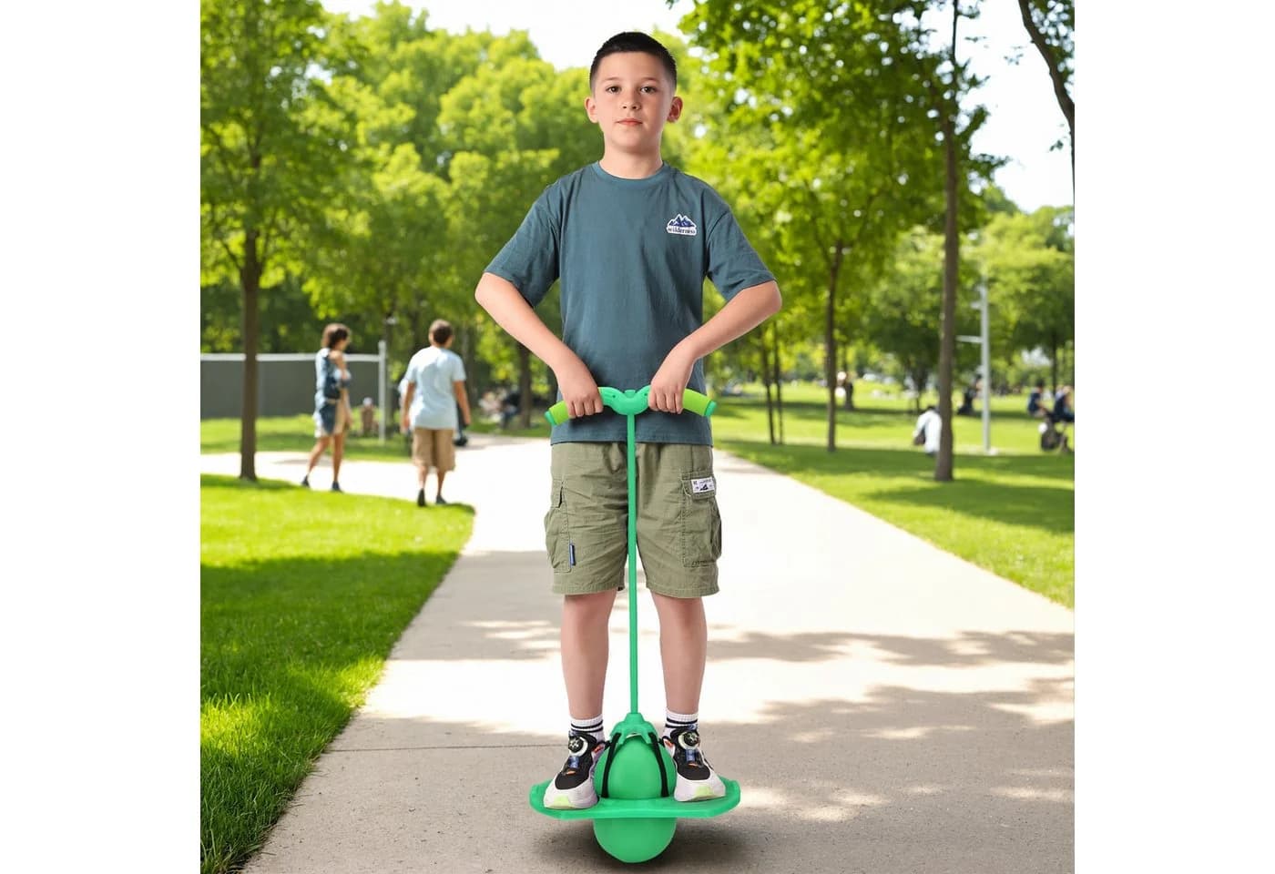 relaxdays Pogo Ball mit Griffen für Kinder, Grün/Schwarz