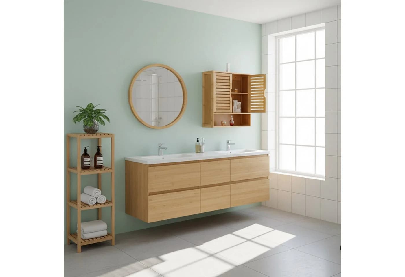 RELAXDAYS Hängeschrank Bad natur Bambus Lamellentüren - Bild 3