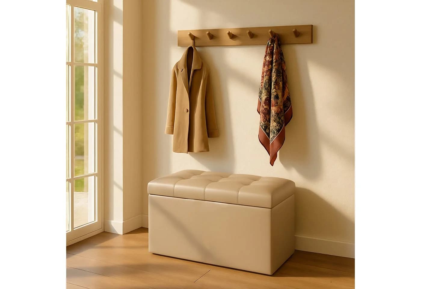 relaxdays Sitzbank Faltbare Kunstleder Beige