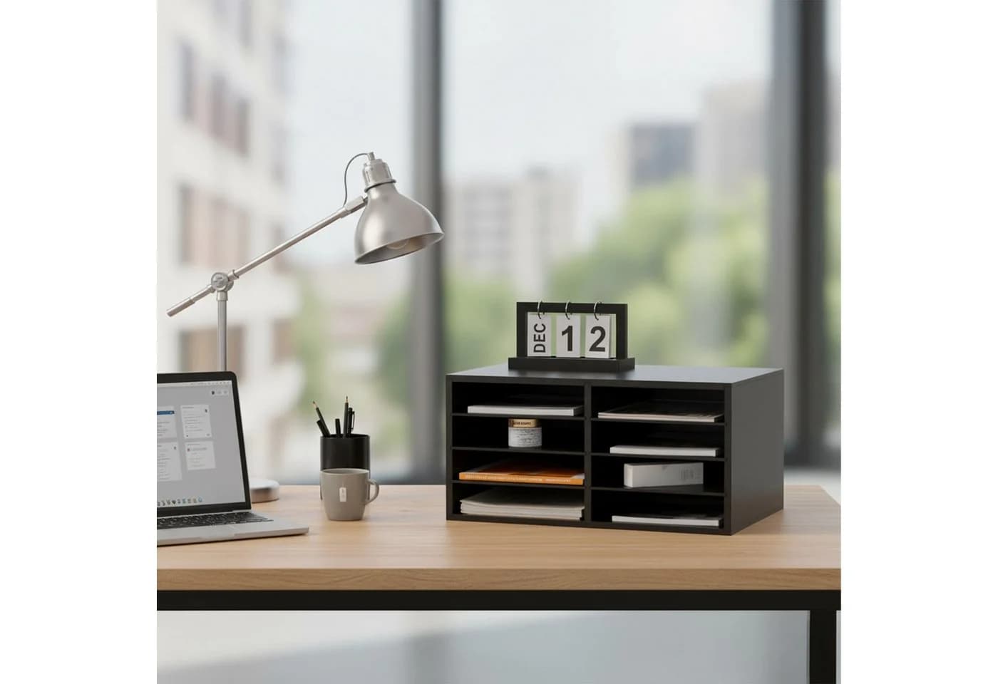 relaxdays Briefablage Bambus 8 Fächer Schwarz