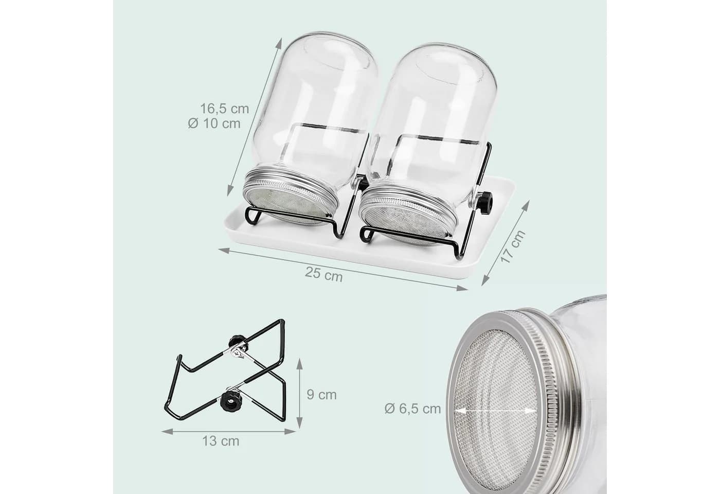 relaxdays Kräutertopf Sprossenglas 2er Set Gestell & Schale Schwarz-Weiß - Bild 4