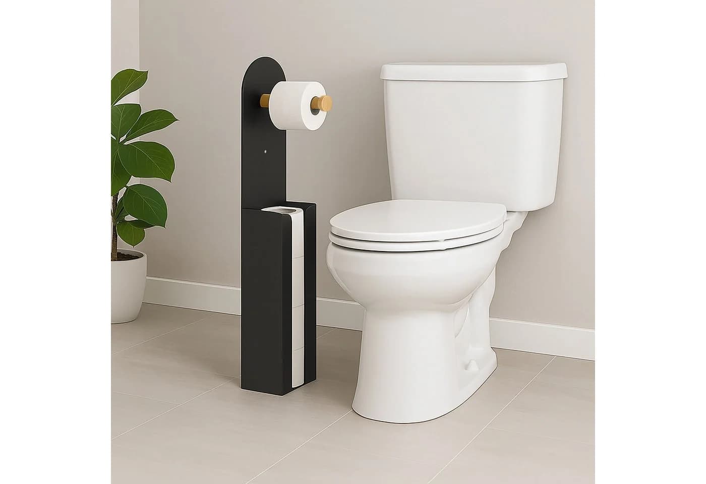 relaxdays Toilettenpapierhalter 2-in-1 Schwarz Bambus Metall - Bild 3