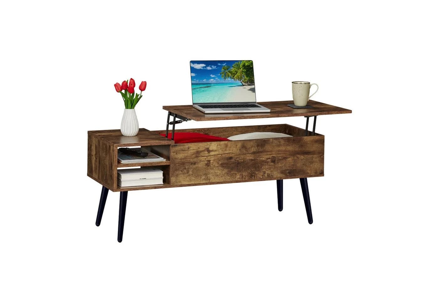 relaxdays Couchtisch mit Stauraum, Holzoptik, Industrial-Design - Bild 2