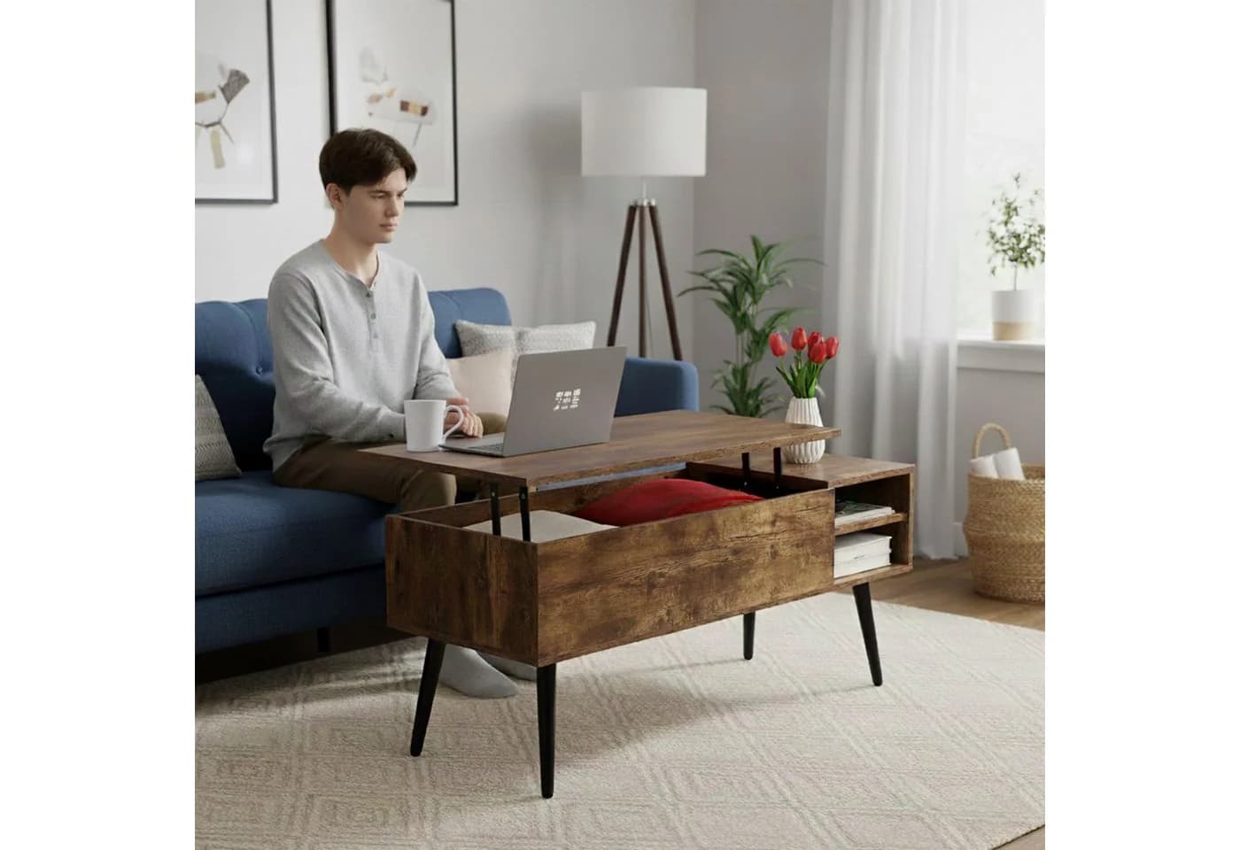 relaxdays Couchtisch mit Stauraum, Holzoptik, Industrial-Design - Bild 3