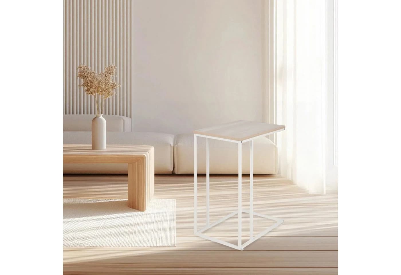 relaxdays Beistelltisch in C-Form, Weiss-braun, Industrial-Design - Bild 5