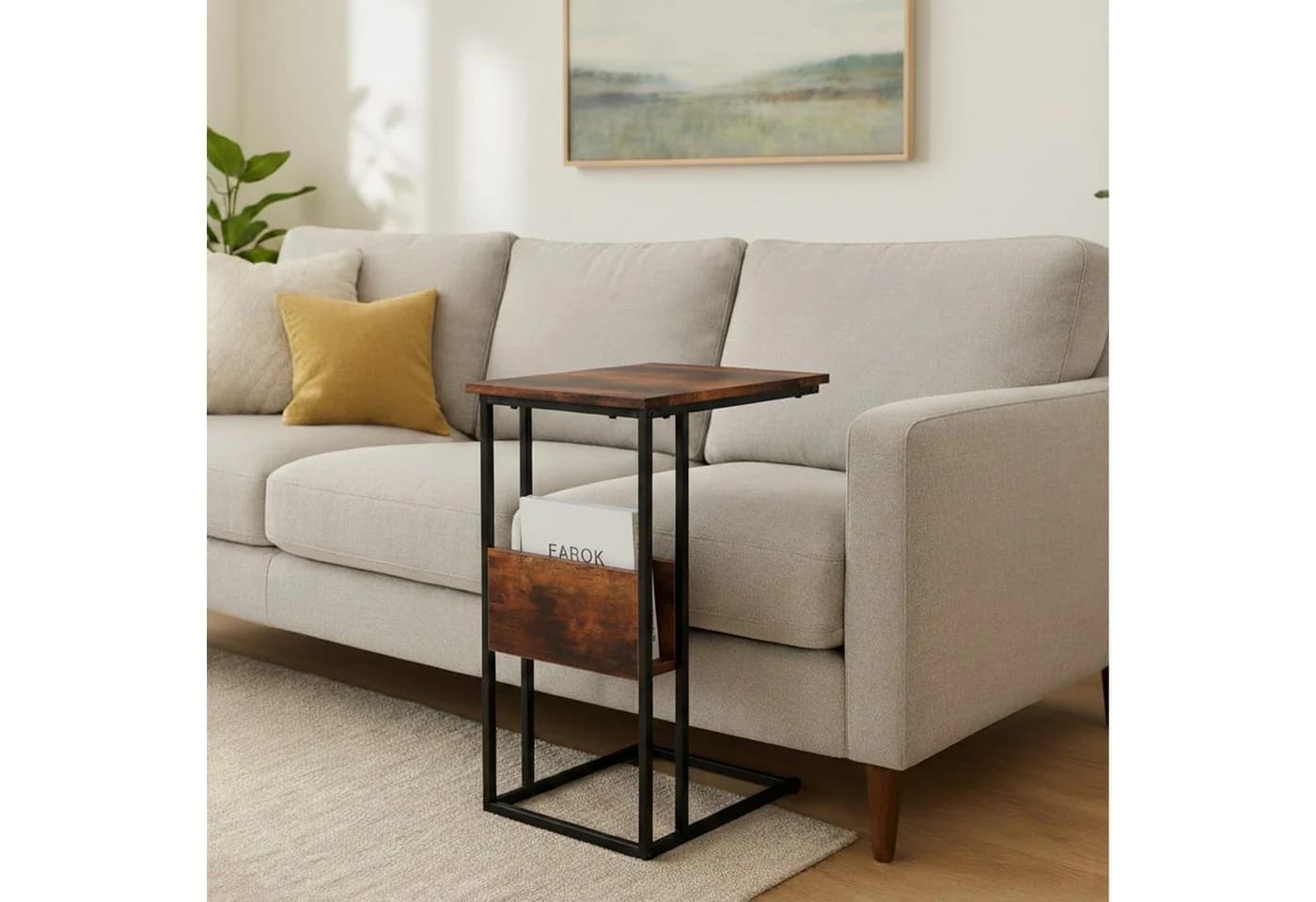 relaxdays Beistelltisch mit Ablage und Fach Industrial-Schwarz