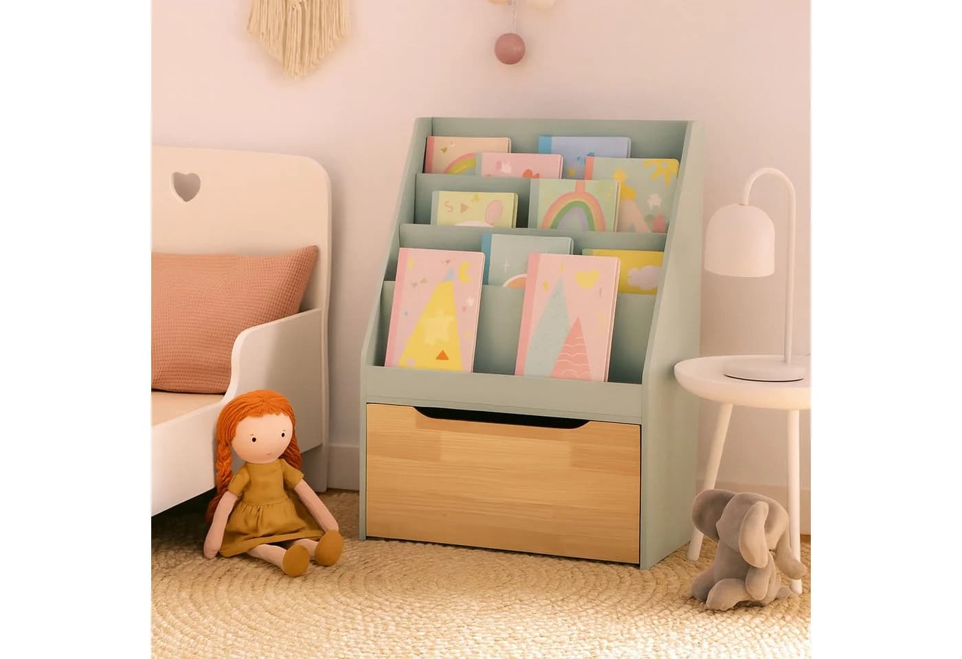 relaxdays Bücherregal Kinder mit Spielzeugkiste Mint - Bild 3