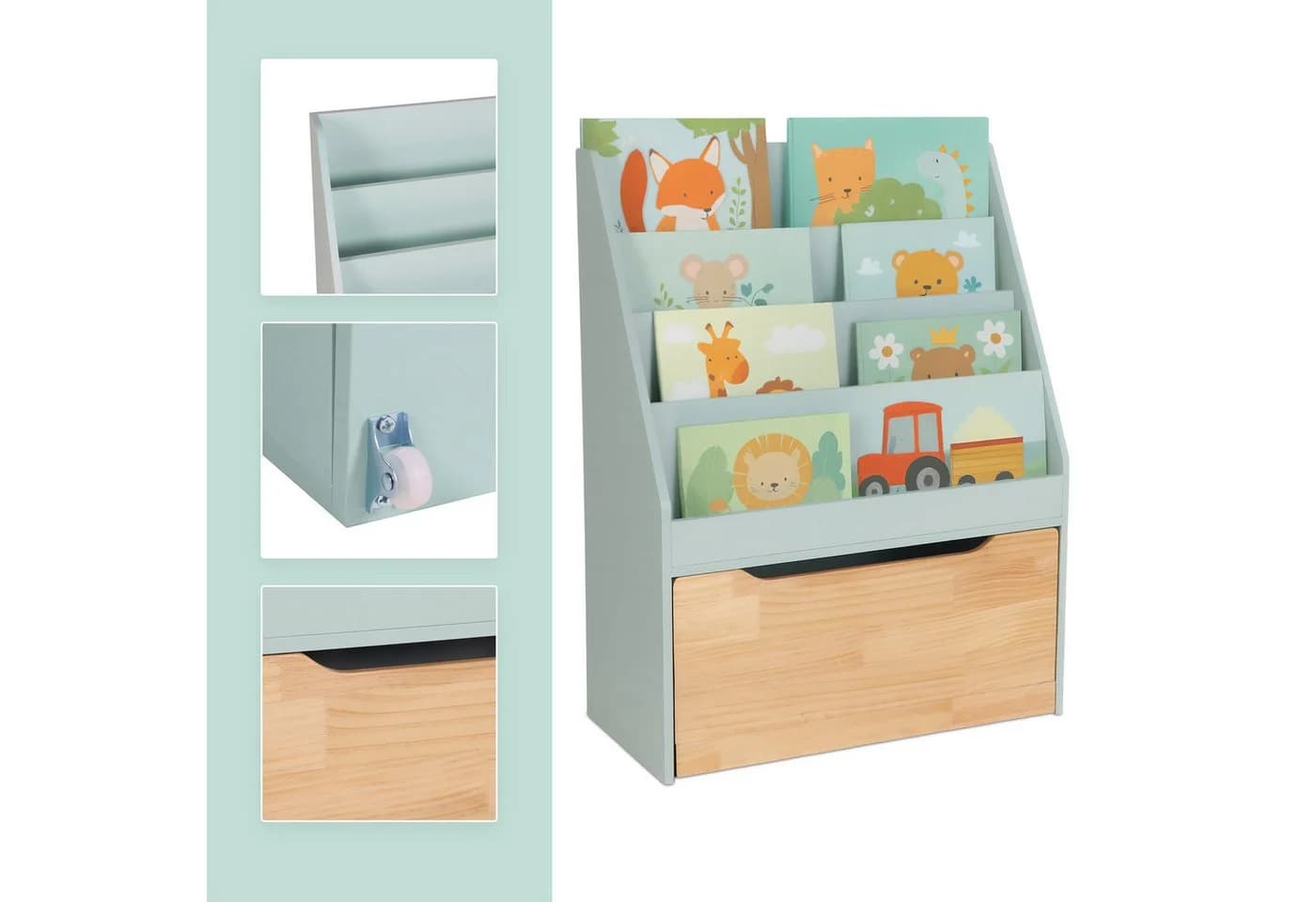 relaxdays Bücherregal Kinder mit Spielzeugkiste Mint - Bild 5