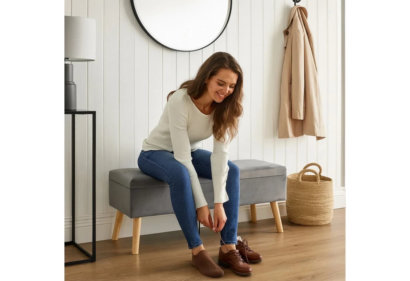 RELAXDAYS Truhenbank Sitzbank Samt mit Stauraum Dunkelgrau - Bild 3
