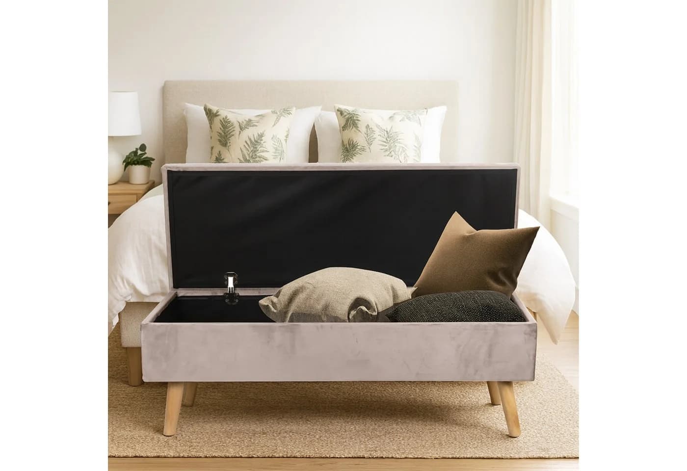 relaxdays Truhenbank Sitzbank Samt Creme