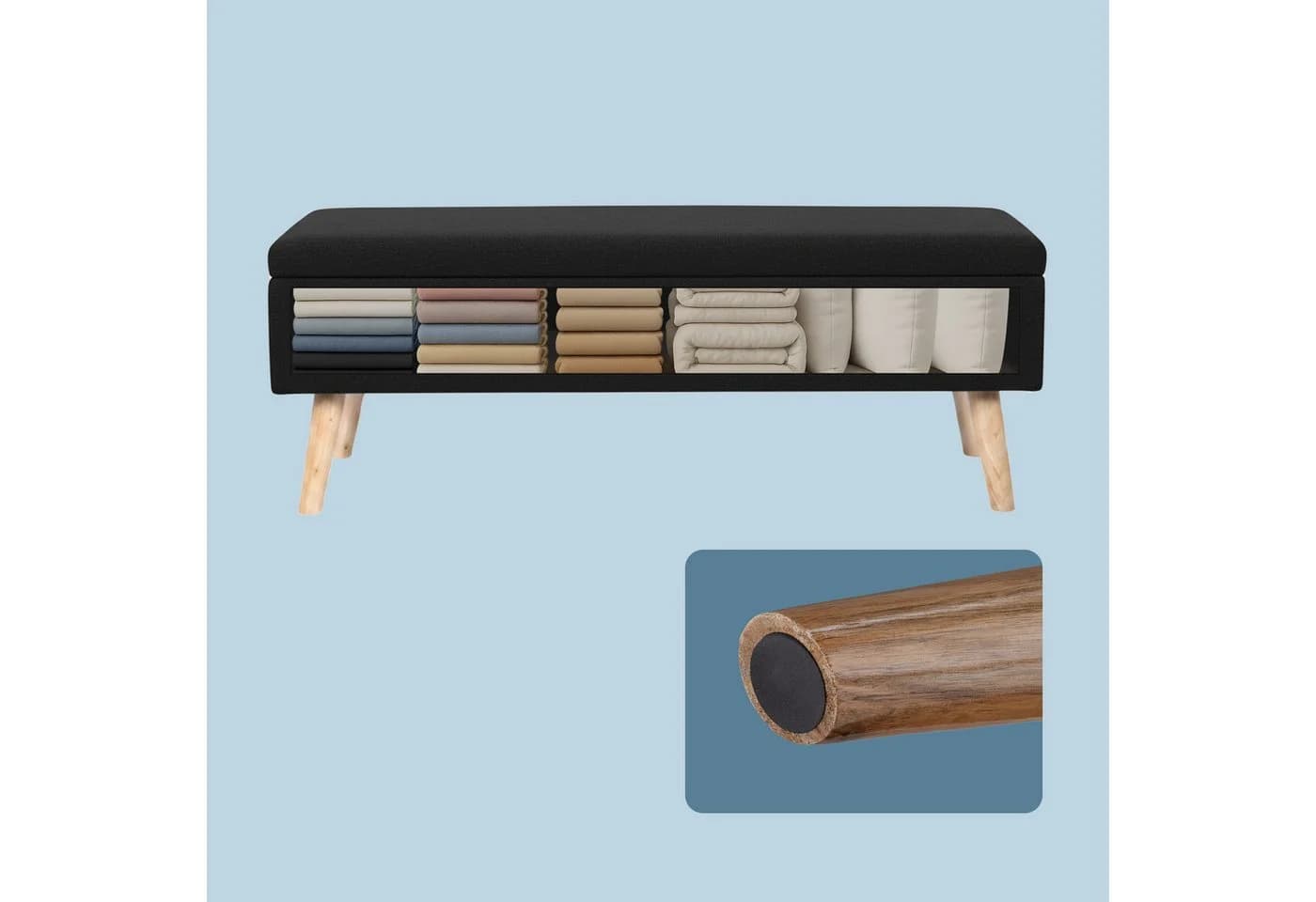 relaxdays Truhenbank Sitzbank mit Stauraum Leinenoptik Schwarz - Bild 5