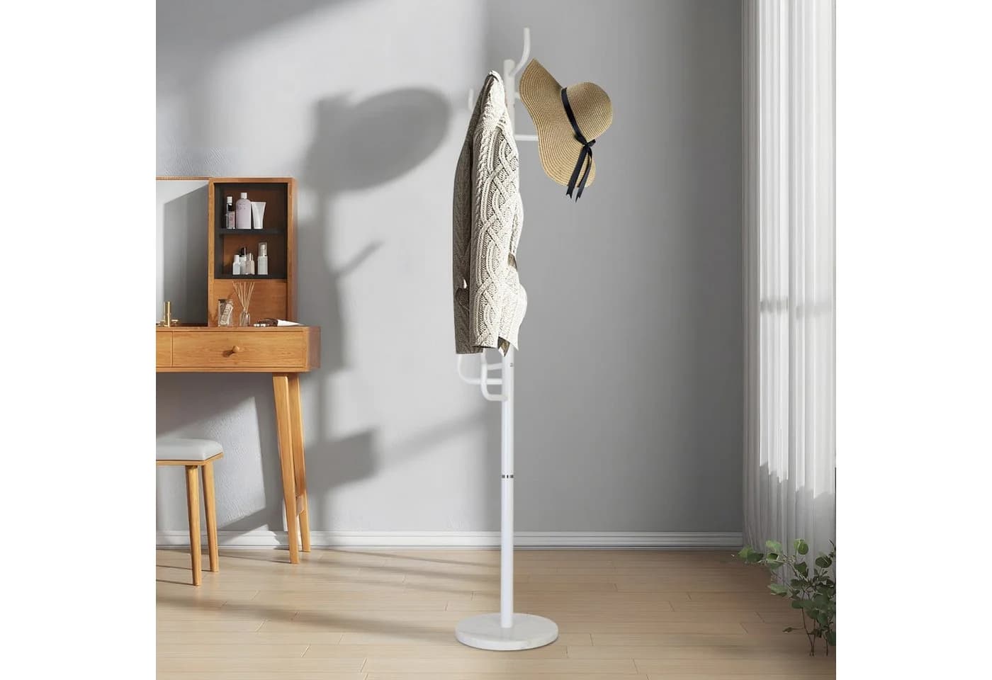 relaxdays Garderobenständer mit Marmorfuß, Baumdesign, Weiß