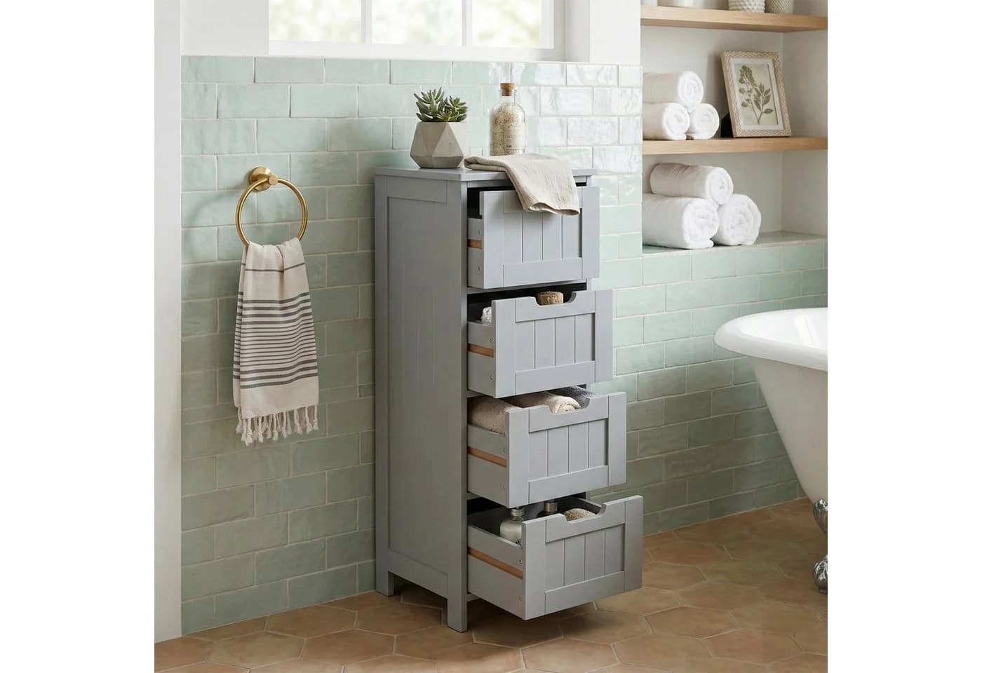 relaxdays Midischrank Badezimmerschrank 4 Schubladen grau - Bild 5