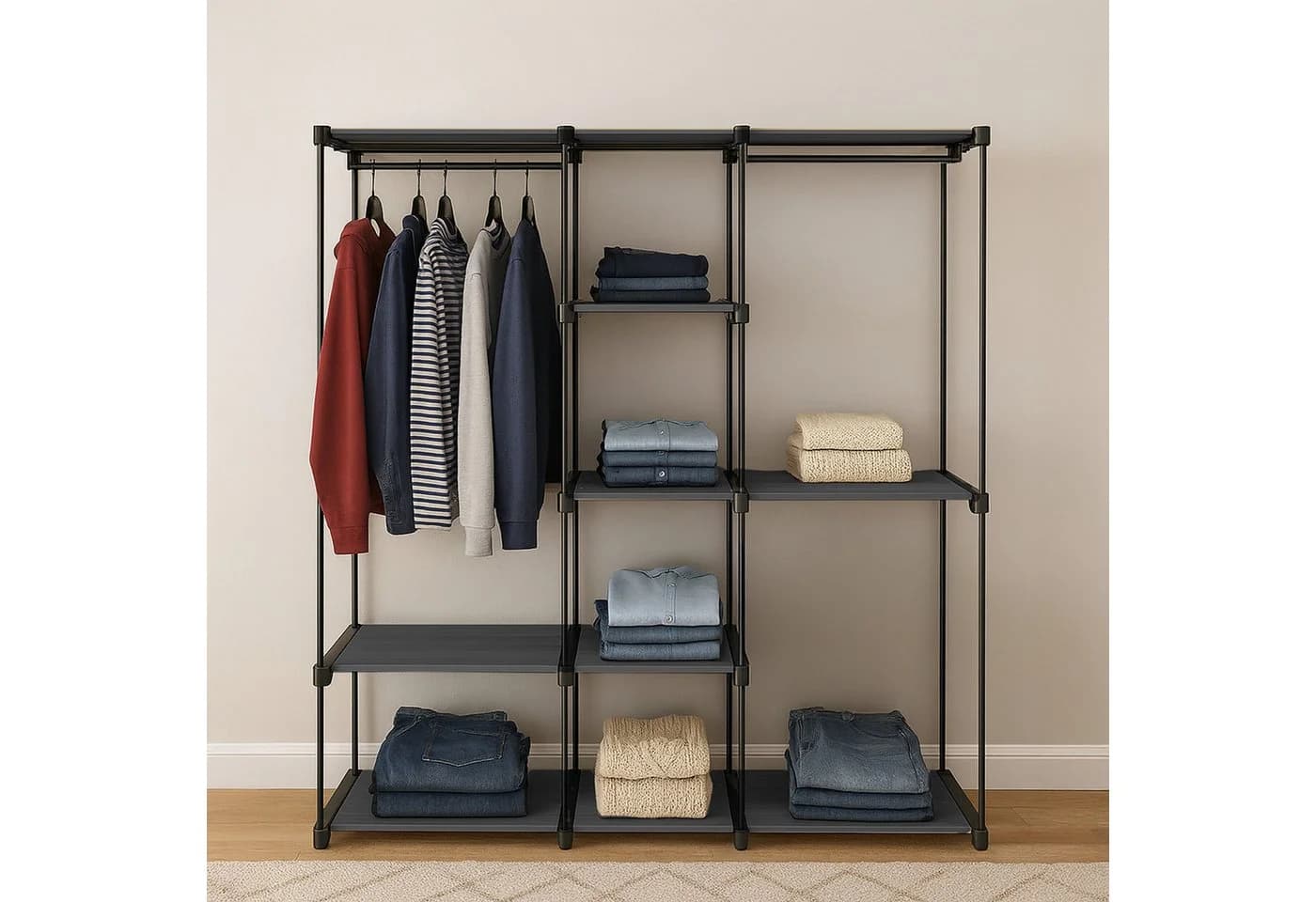 relaxdays Standregal Offene Garderobe Schwarz Metall