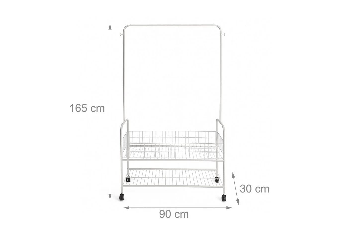 relaxdays Kleiderständer Rollbarer Kleiderständer mit 2 Ablagen, Weiß - Bild 4