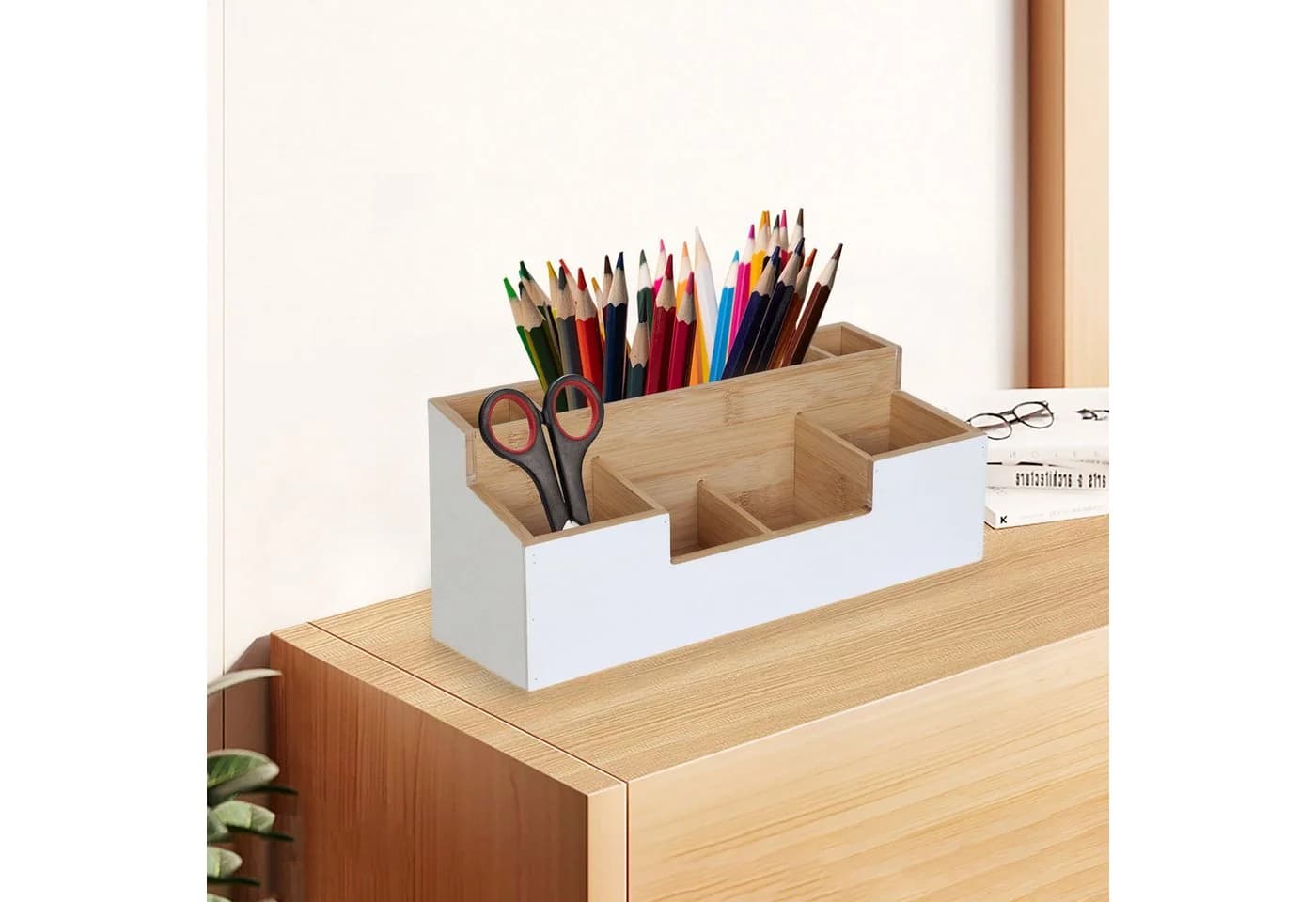 relaxdays Schreibtisch Organizer Bambus 7 Fächer Weiß - Bild 3