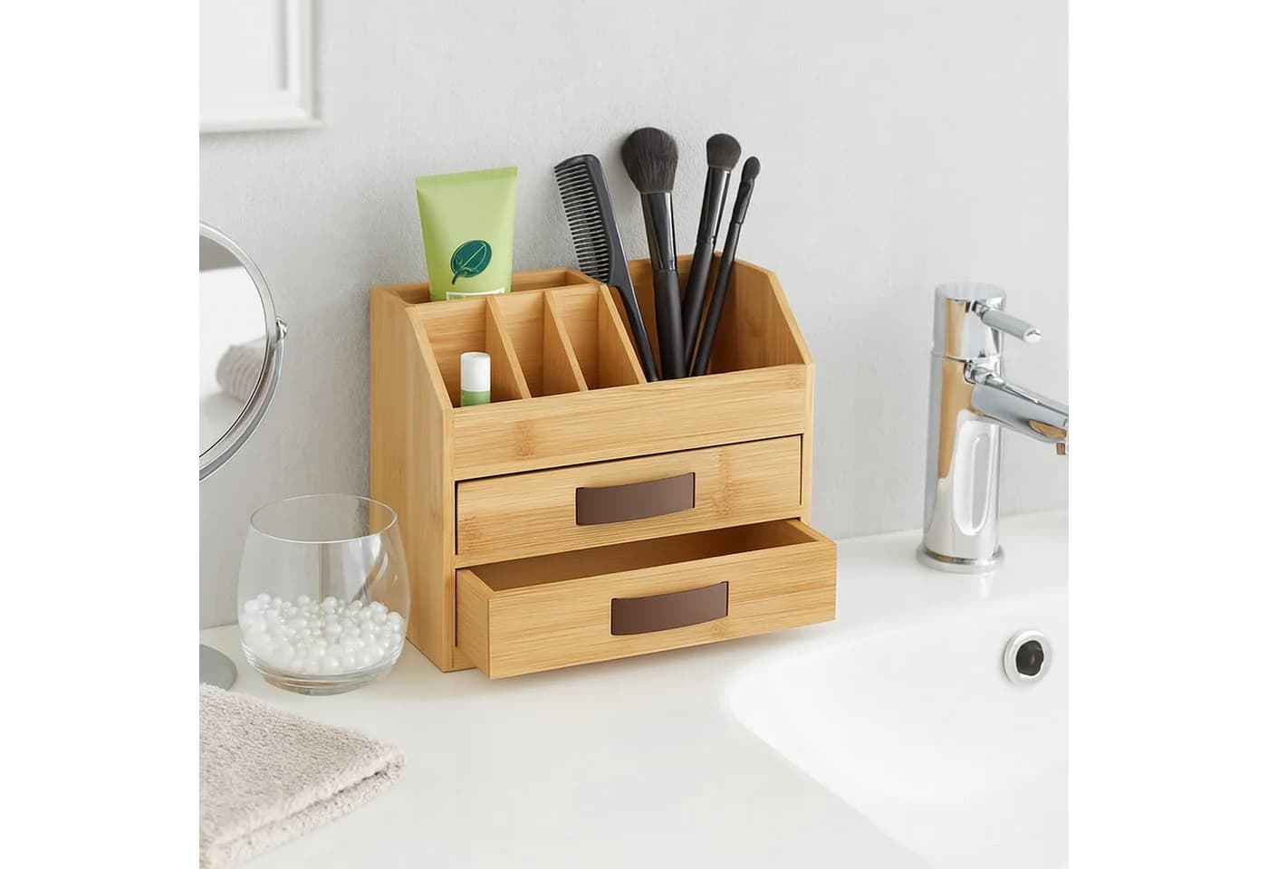 relaxdays Schreibtisch Organizer Bambus mit 2 Schubladen - Bild 3