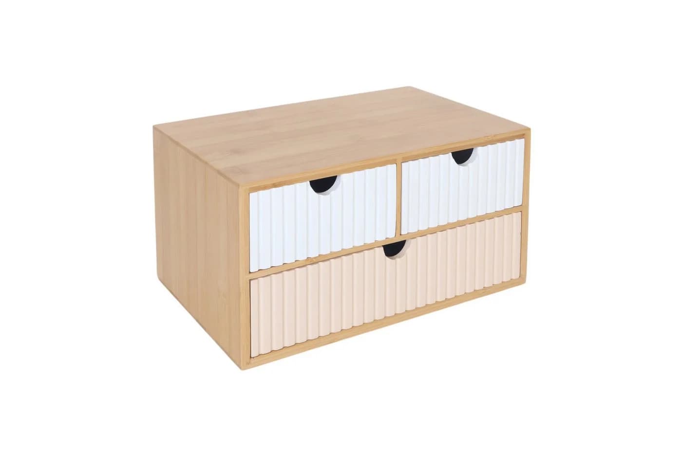 relaxdays Organizer Schubladenbox Bambus geriffelt Weiß-Rosa - Bild 2