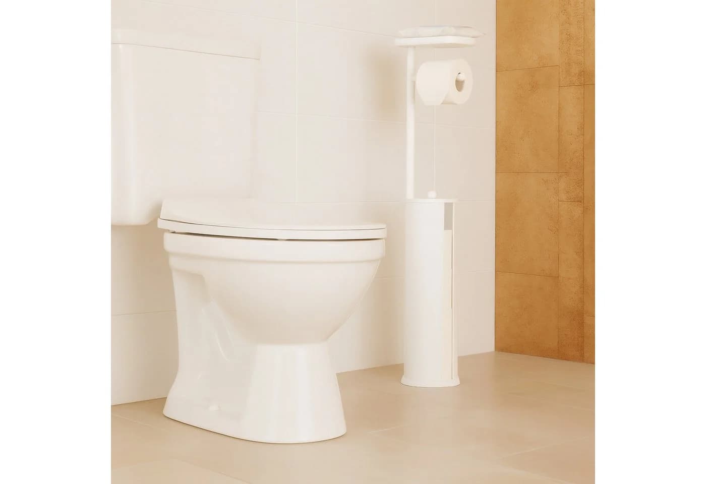 relaxdays Toilettenpapierhalter mit Ablage Weiß Freistehend - Bild 3