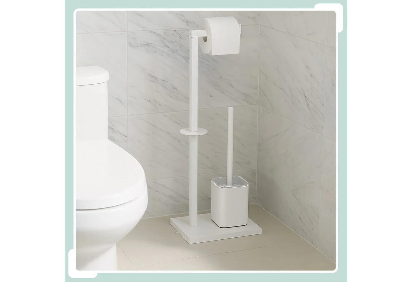 relaxdays WC-Garnitur Weiß Metall mit Toilettenpapierhalter & Bürste