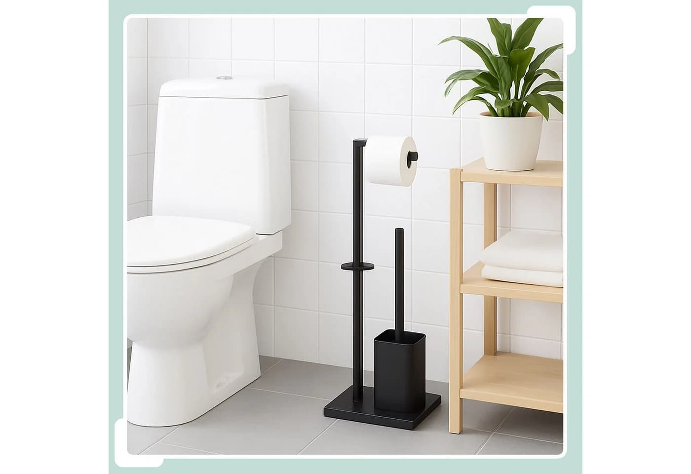 relaxdays WC-Garnitur Weiß Metall mit Toilettenpapierhalter & Bürste - Bild 3