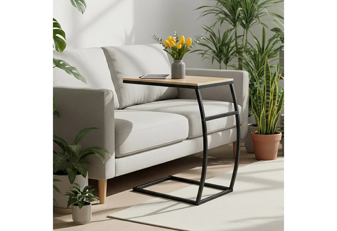 relaxdays Beistelltisch C-Form Holzoptik Schwarz