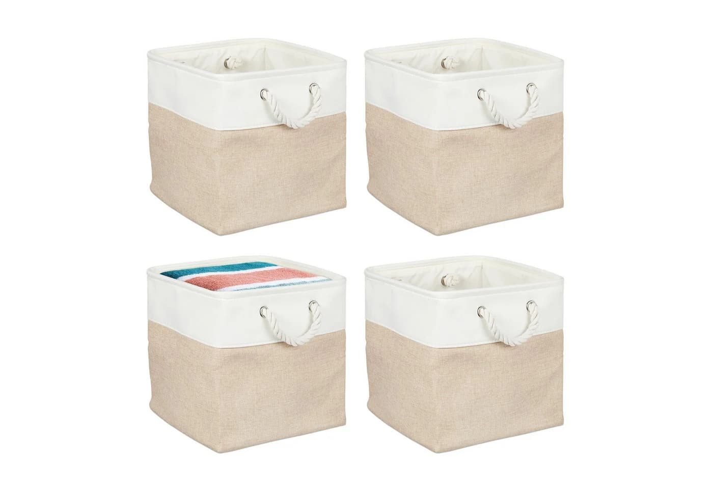 relaxdays Aufbewahrungskorb Leinen 4er Set Beige - Bild 2