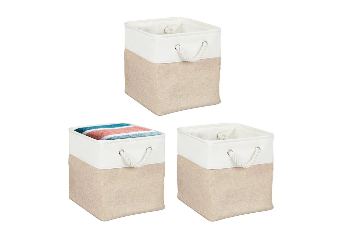 relaxdays Regalkorb Aufbewahrungskorb Leinen im 3er Set, Beige - Bild 2