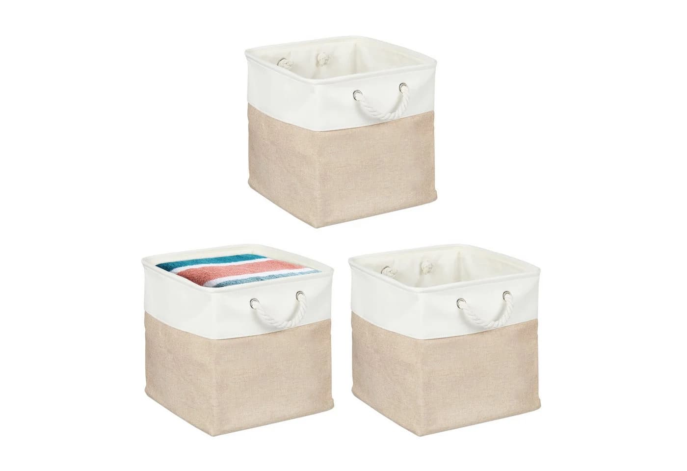 relaxdays Aufbewahrungskorb Leinen 3er Set Beige - Bild 2