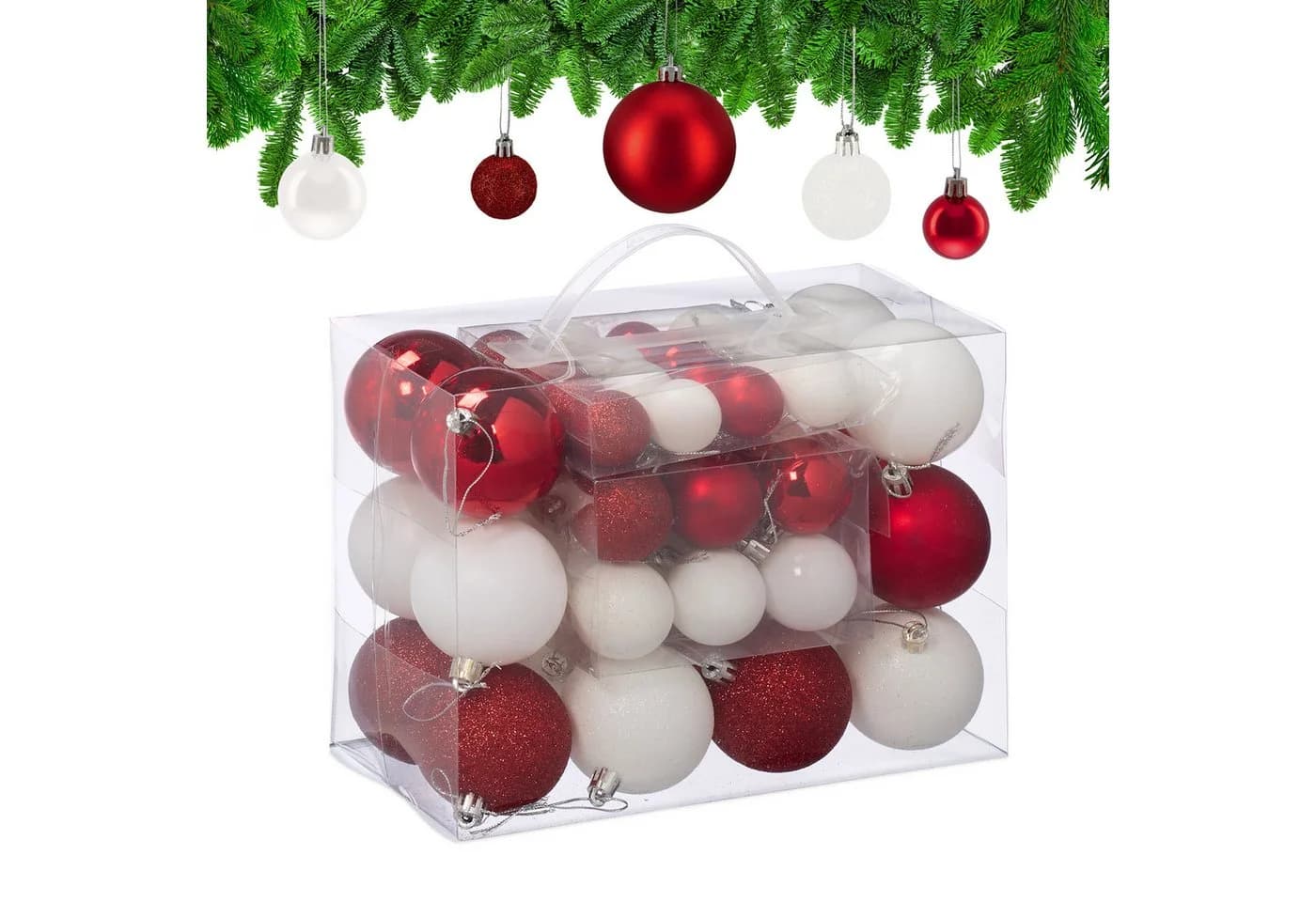 relaxdays Weihnachtskugeln Set 50 St. Weiß Rot 3 Größen - Bild 2