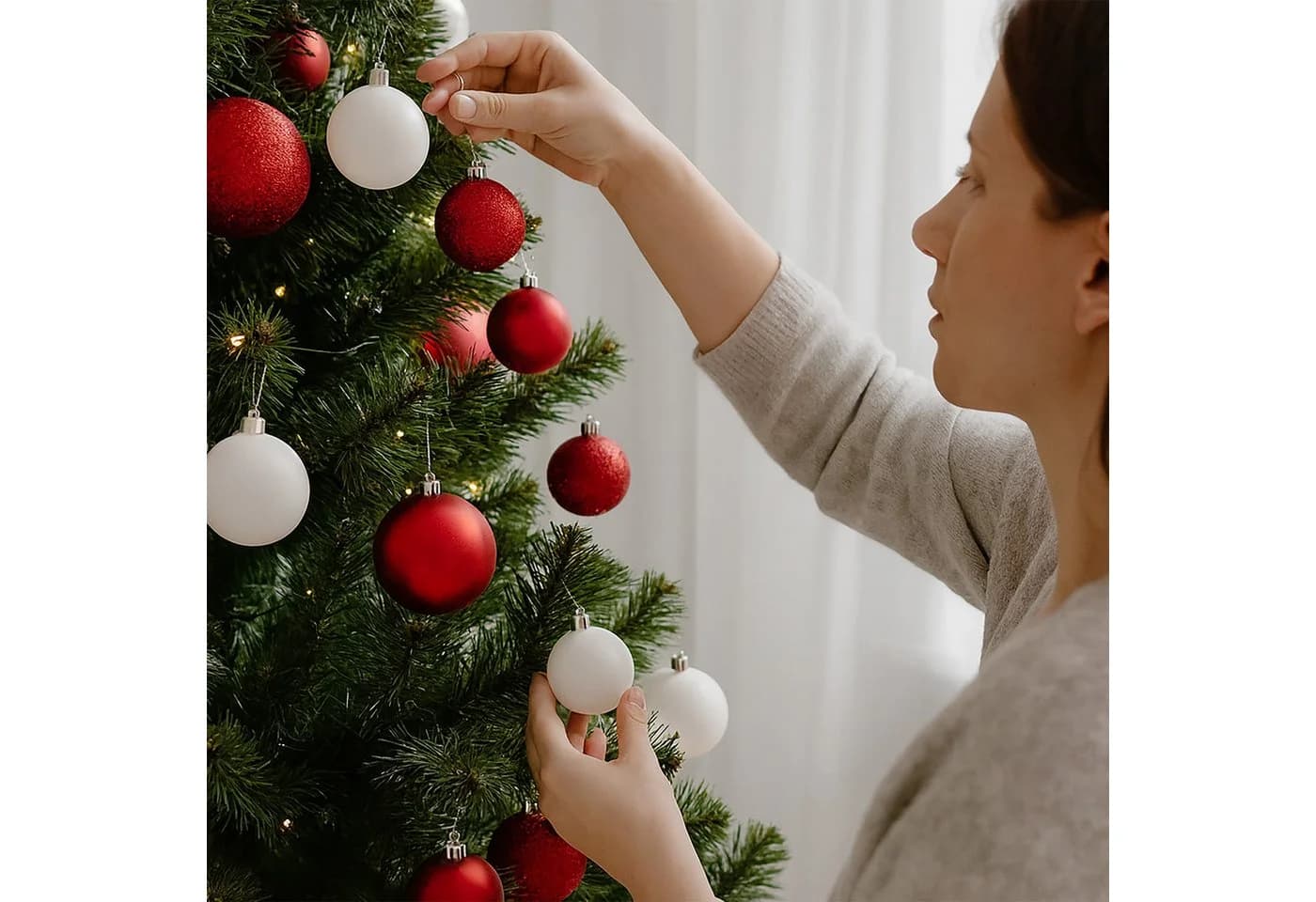 relaxdays Weihnachtskugeln Set 50 St. Weiß Rot 3 Größen - Bild 3