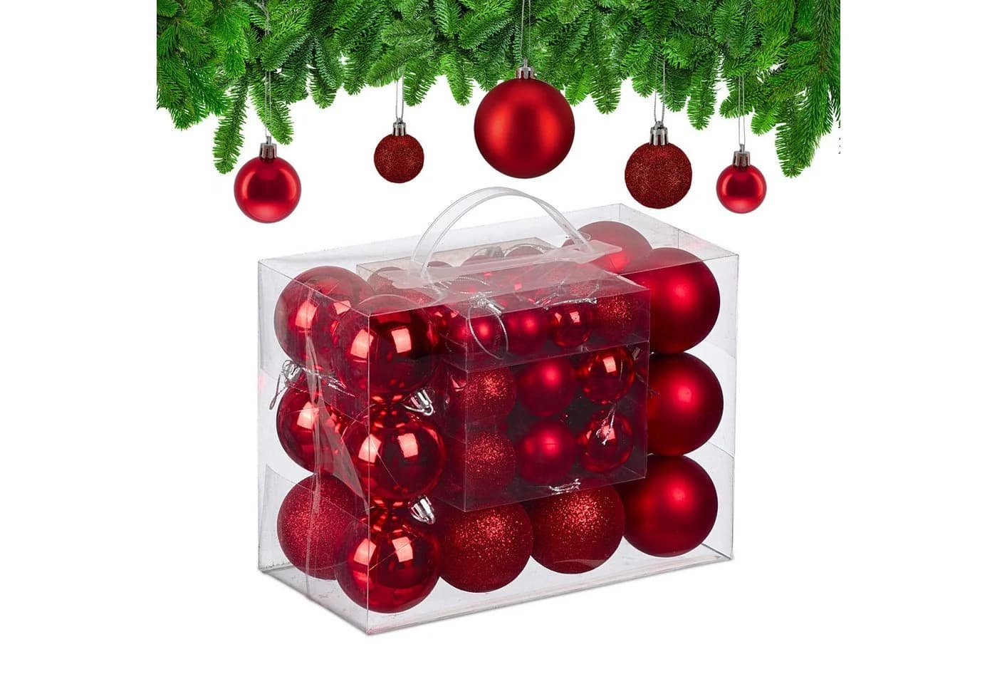 relaxdays Weihnachtsbaumkugel 50er Set Rot Silber Kunststoff - Bild 2